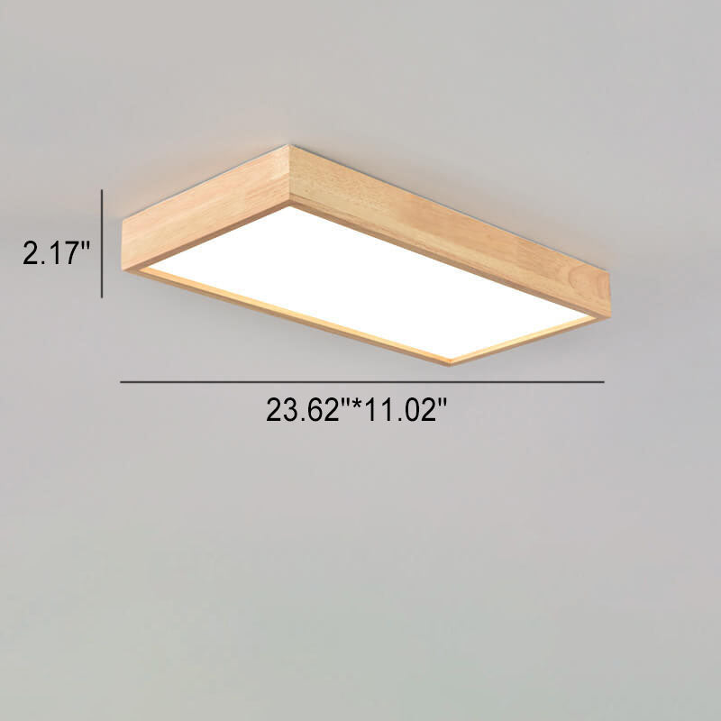 Nordic Japanese Log Wood  Rectangular LED Flush Mount Ceiling Light