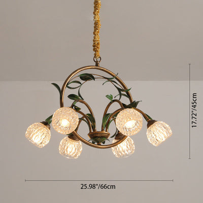 Modern Art Deco Iron Lacquered Ring Tulip Glass Crystal Shade 6/8-Light Chandelier For Living Room