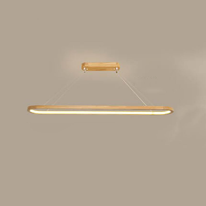 Moderner chinesischer Kronleuchter aus massivem Holz mit rundem Ringrahmen und Insellicht LED