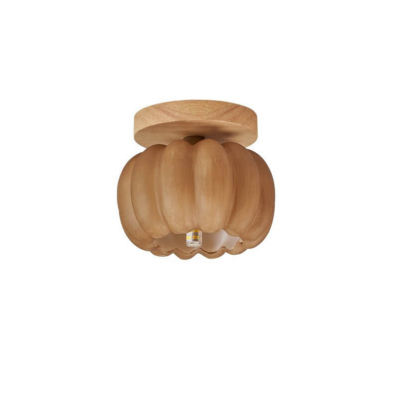 Japanese Simple Solid Wood Pumpkin Shape 1/2/3/4/5-Light Semi-Flush Mount Ceiling Light