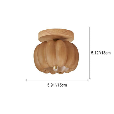 Japanese Simple Solid Wood Pumpkin Shape 1/2/3/4/5-Light Semi-Flush Mount Ceiling Light