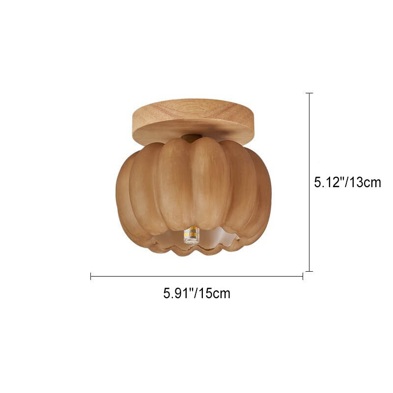 Japanese Simple Solid Wood Pumpkin Shape 1/2/3/4/5-Light Semi-Flush Mount Ceiling Light