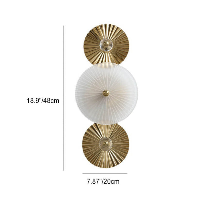 Moderna lámpara de aplique de pared de 2 luces con pantalla de vidrio de disco y herrajes plisados de lujo para dormitorio 