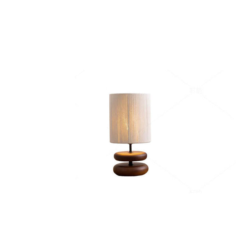 Japanese Minimalist Walnut Fabric Lampshade Cylinder 1-Light Table Lamp