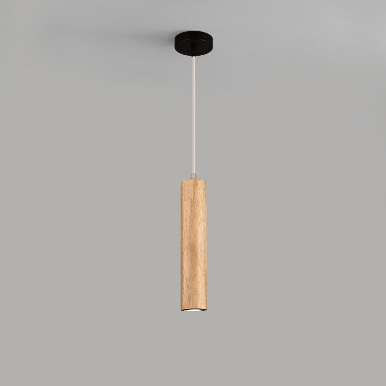 Modern Minimalist Wood Cylinder LED Pendant Light