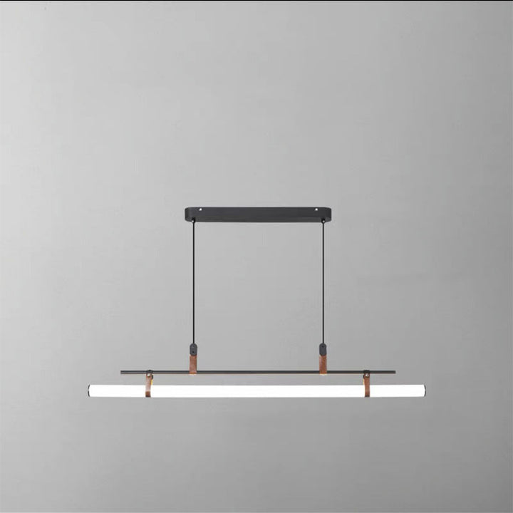 Moderner minimalistischer langer Streifen aus Eisen, Acryl und Kunstleder, LED-Insel-Leuchter für Wohnzimmer und Esszimmer 