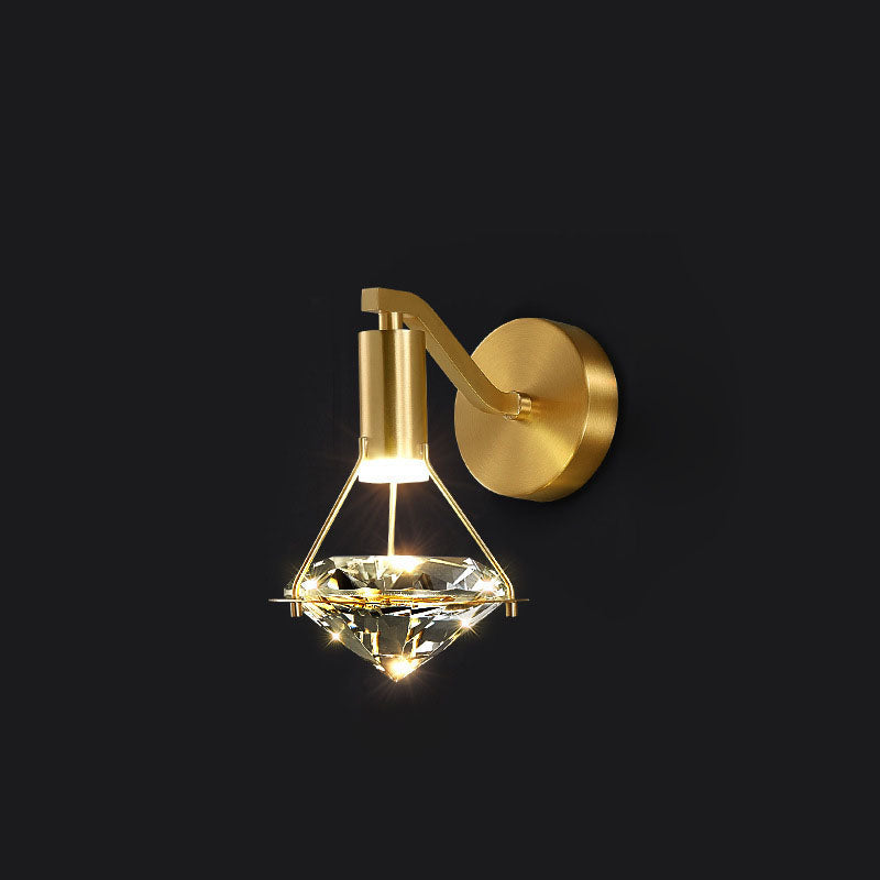 Modern Mid-Century Diamond Brass Crystal LED Wall Sconce Lamp For Living Room