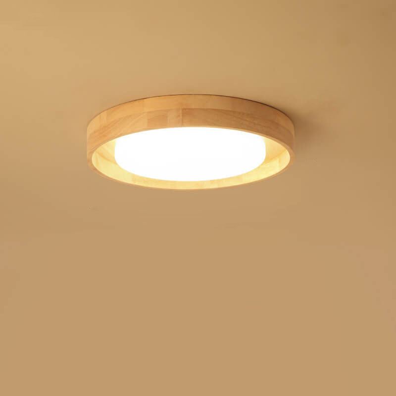 Japanese Simple Log Round LED Flush Mount Ceiling Light