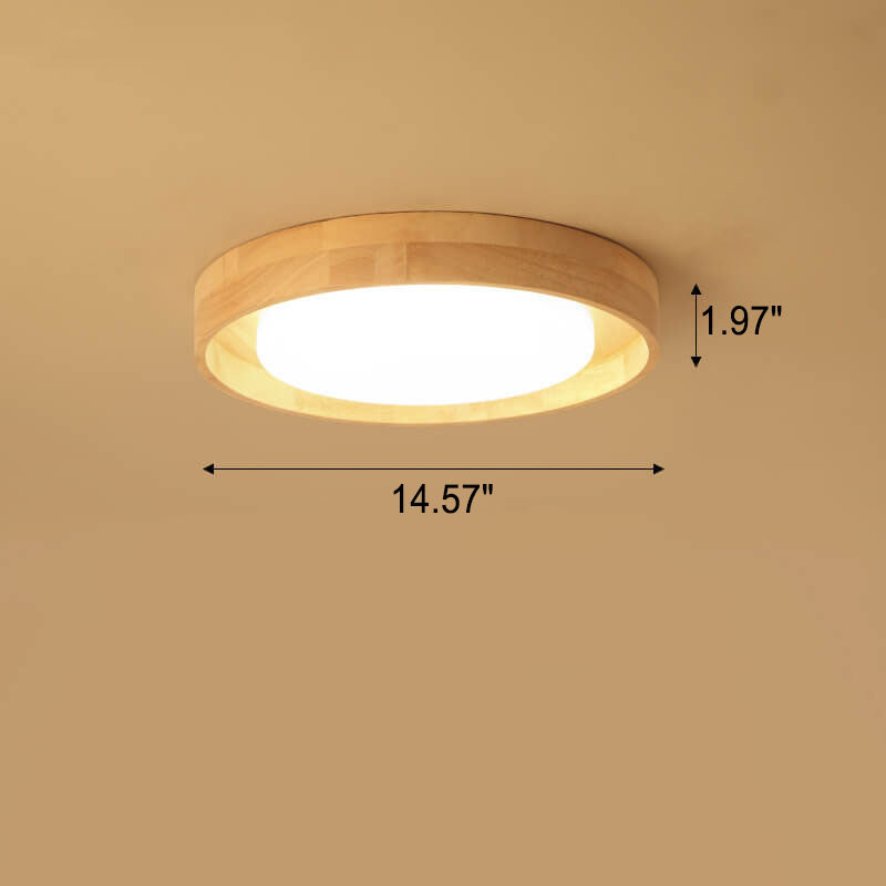 Japanese Simple Log Round LED Flush Mount Ceiling Light