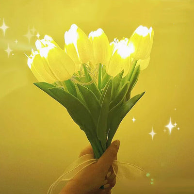 LED-Tischlampe mit Tulpenblumendekoration im Tiffany-Stil 