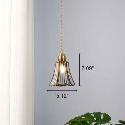 Japanese Vintage Brass Glass Cone 1-Light Pendant Light