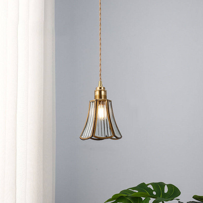 Japanese Vintage Brass Glass Cone 1-Light Pendant Light