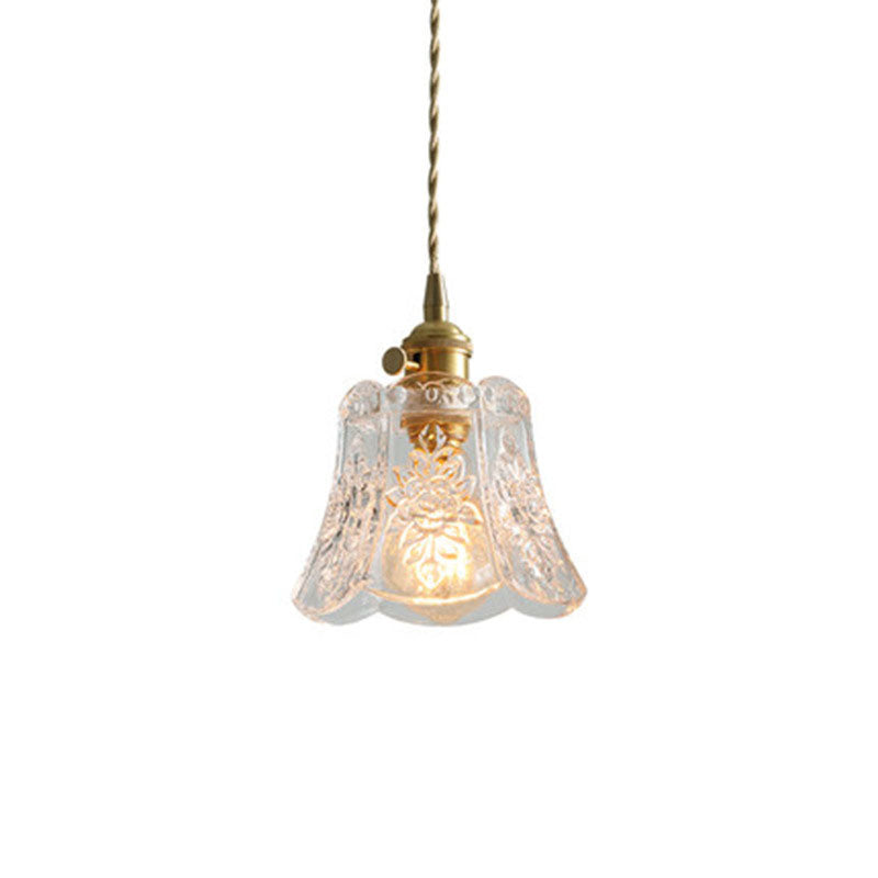 Lámpara colgante de 1 luz Contemporary Nordic de latón con vidrio y cobre Thorn Flower para salón y dormitorio 