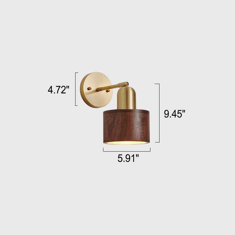 Nordic Light Luxury Retro Copper Walnut Round 1-Light Wall Sconce Lamp