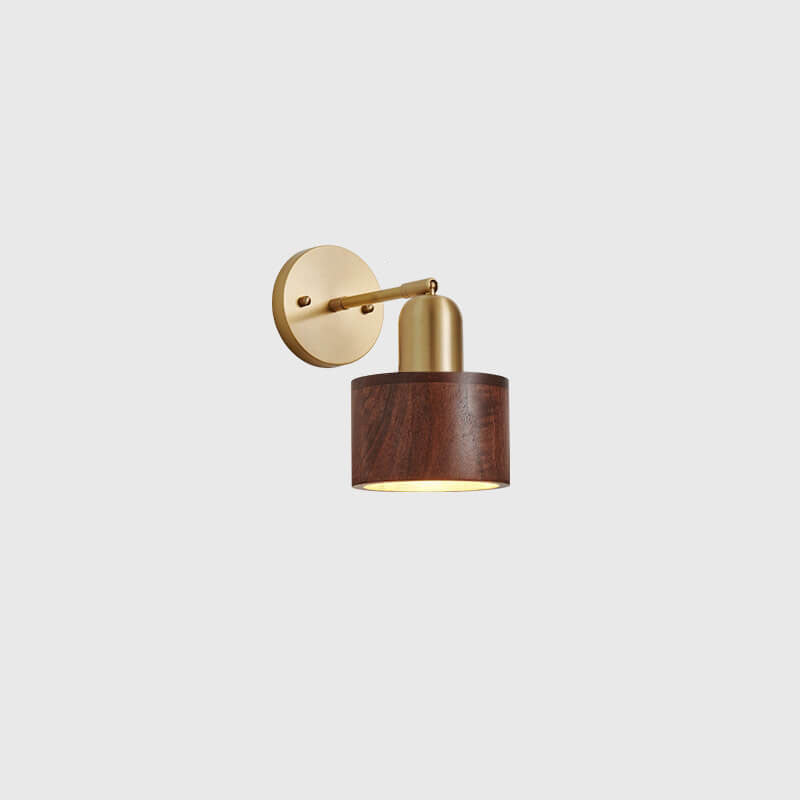 Nordic Light Luxury Retro Copper Walnut Round 1-Light Wall Sconce Lamp