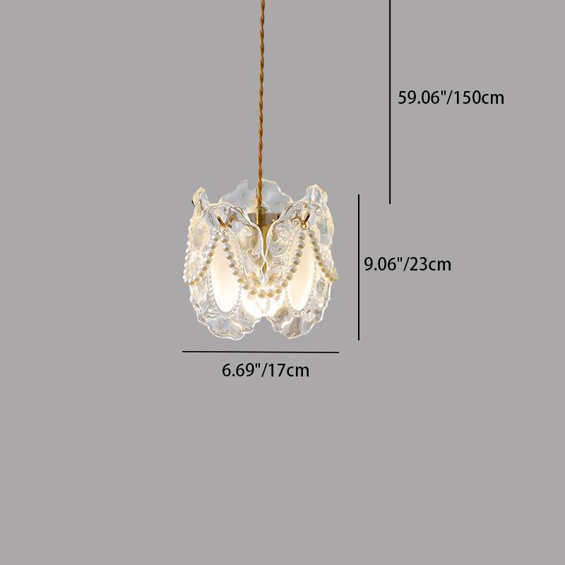 Modern Shabby Chic Pearl Decor Petal Crystal Shade 1-Light Pendant Light For Living Room