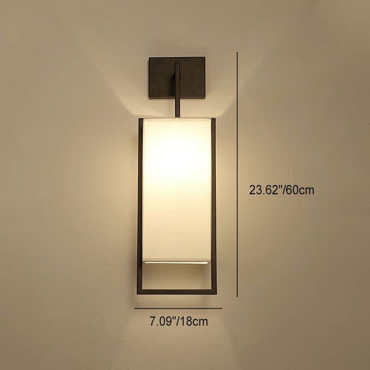 Traditional Chinese Square Fabric Iron Frame 1-Light Wall Sconce Lamp For Bedroom &amp; Living Room