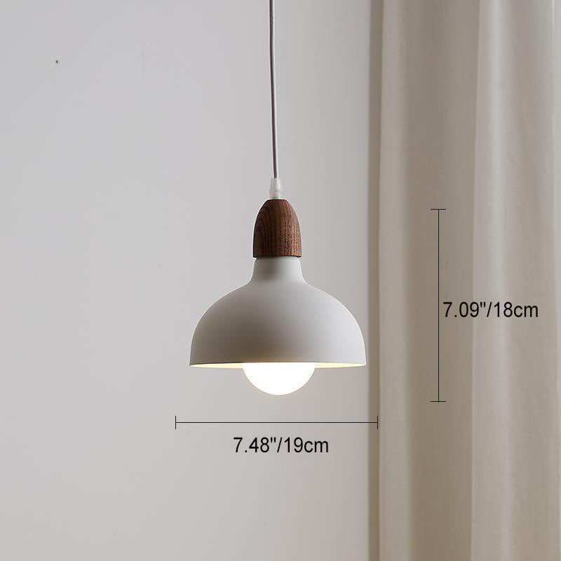Traditional Japanese Solid Wood Dome Round Hardware 1-Light Pendant Light For Living Room