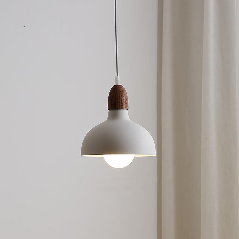 Japanische einfache Pendelleuchte aus massivem Holz mit runder Kuppel und 1 Licht 