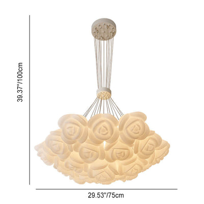 Modern Cream Rose Bouquet Iron Acrylic 7/13/19 Light Chandelier