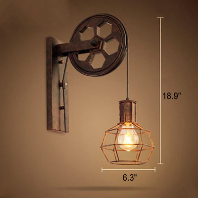 Vintage Industrial Pulley Iron 1-Light Wall Sconce Lamp