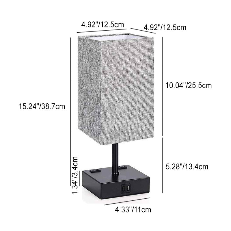 Lámpara de mesa moderna minimalista rectangular de hierro y tela con 1 luz 