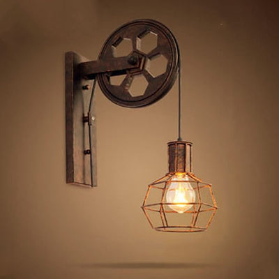 Vintage Industrial Pulley Iron 1-Light Wall Sconce Lamp