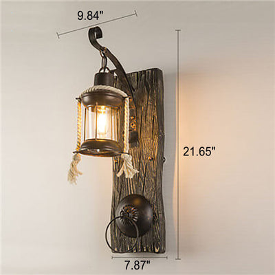 Retro Industrial Wood Iron 1-Light Wall Sconce Lamp