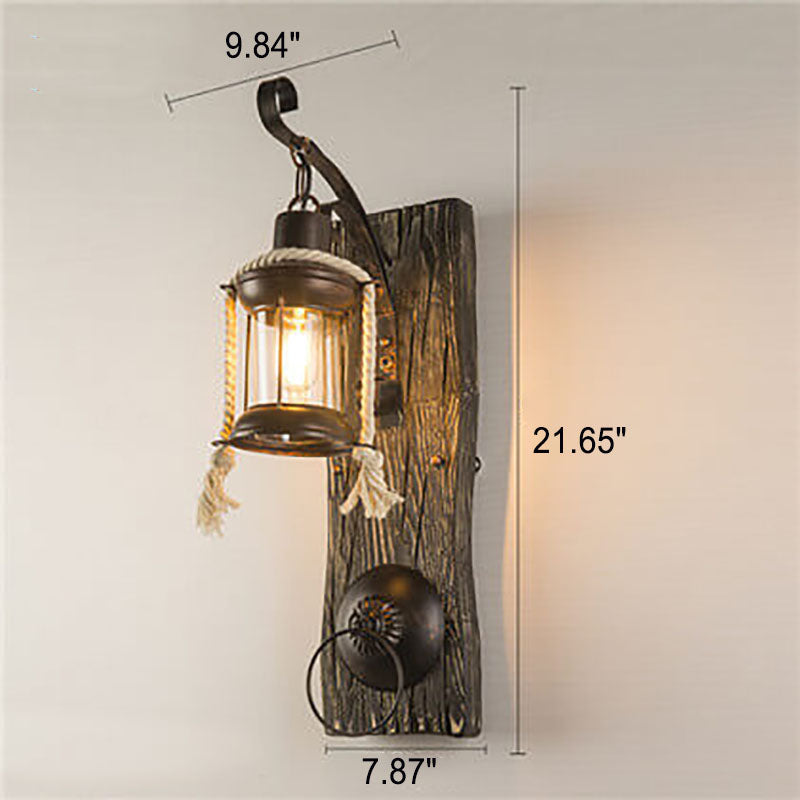 Retro Industrial Wood Iron 1-Light Wall Sconce Lamp