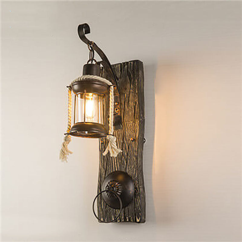 Retro Industrial Wood Iron 1-Light Wall Sconce Lamp