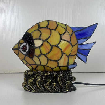 Lampe de table 1 lumière en verre de fer Tiffany Poisson créatif rétro européen 