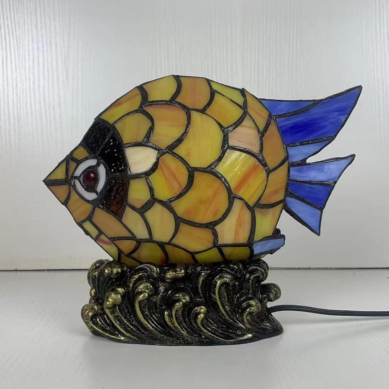 Lampe de table 1 lumière en verre de fer Tiffany Poisson créatif rétro européen 