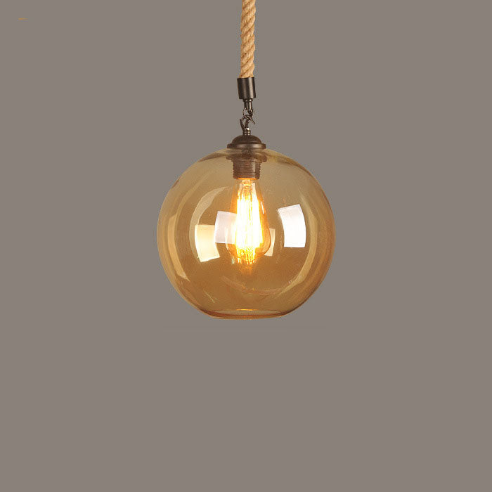 Industrial Vintage Glass Ball Rope Hanging 1-Light Pendant Light