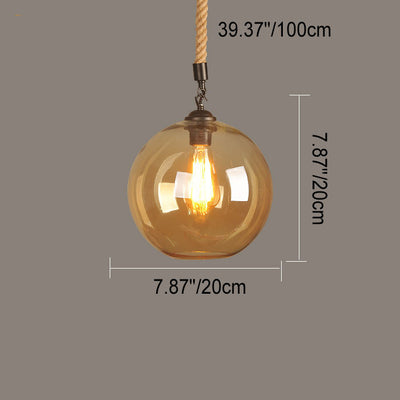 Industrial Vintage Glass Ball Rope Hanging 1-Light Pendant Light