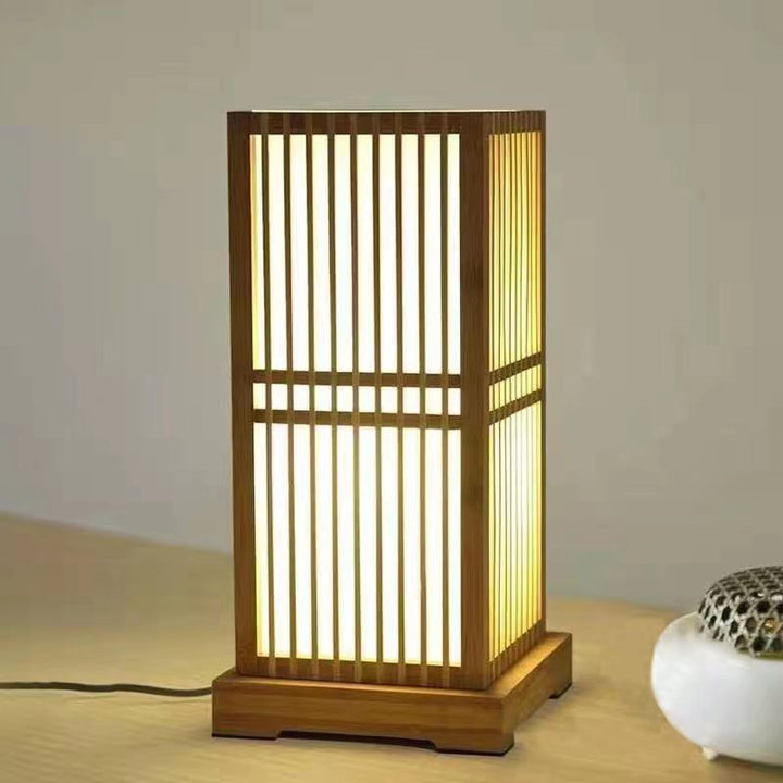 Japanese Minimalist Wooden Square Column 1-Light Table Lamp