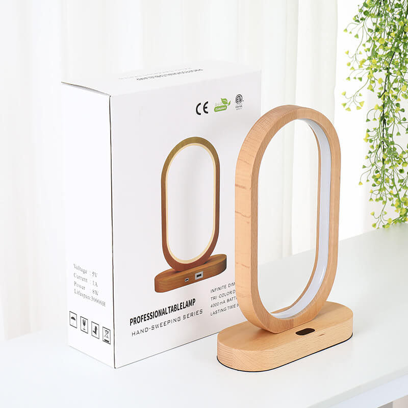 Nordic Minimalist Ring Wooden LED Sensor Dimming Table Lamp