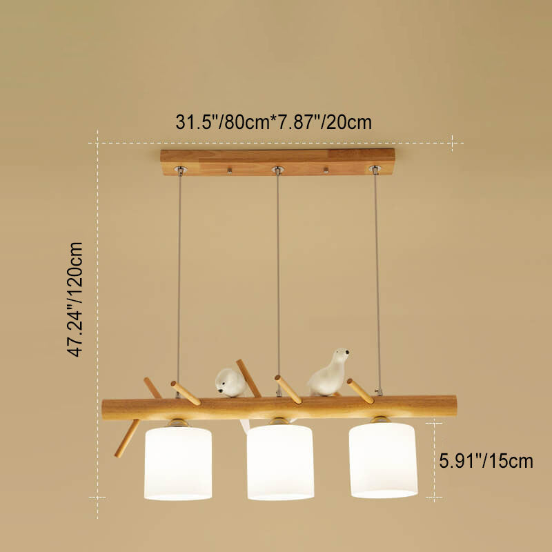 Nordic Minimalist Solid Wood Bird Decor Cylinder 2/3-Light Island Light Chandelier