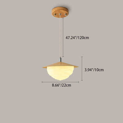 Traditional Japanese Imitation Wood Grain PE Corrugated Shade LED Pendant Light For Living Room