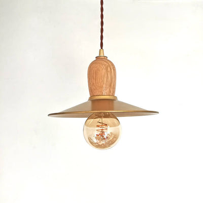 Japanese Vintage Solid Wood Brass Barn 1-Light Pendant Light