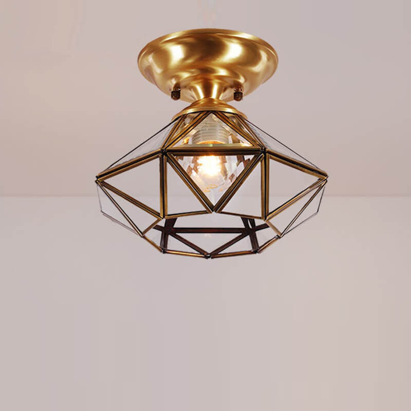 Europäische Leichte Luxus Vollkupfer Runde 1-Licht Semi-Flush Mount Leuchte 