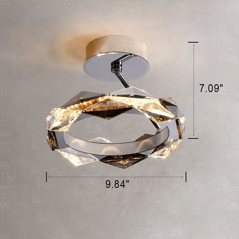 Modern Minimalist Light Luxury Round Hardware Crystal LED Semi-Flush Mount Light