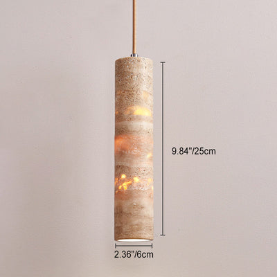 Modern Minimalist Cylindrical Natural Yellow Travertine 1-Light Pendant Light For Bedroom