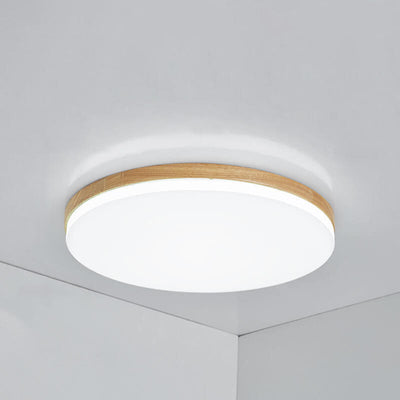 Nordic Simplicity Solid Wood Round PVC LED Flush Mount Ceiling Light