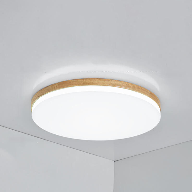 Nordic Simplicity Solid Wood Round PVC LED Flush Mount Ceiling Light