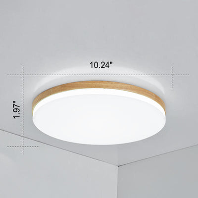 Nordic Simplicity Solid Wood Round PVC LED Flush Mount Ceiling Light