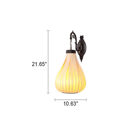 Vintage Südostasiatische Holzfurnier Oval Glas 1-flammige Wandleuchte