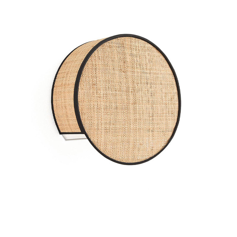 Zeitgenössische Boho Rattan Weben Zylinder Schatten 1-Licht Wand Leuchte Lampe für Schlafzimmer 