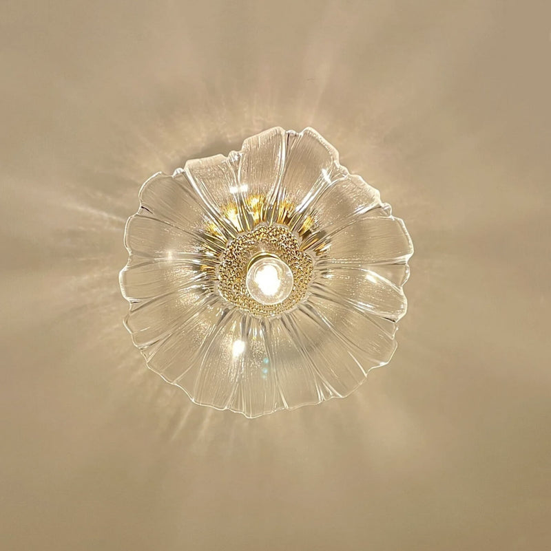 Modern Art Deco Lotus Leaf Glass Shade 1-Light Semi-Flush Mount Ceiling Light For Hallway