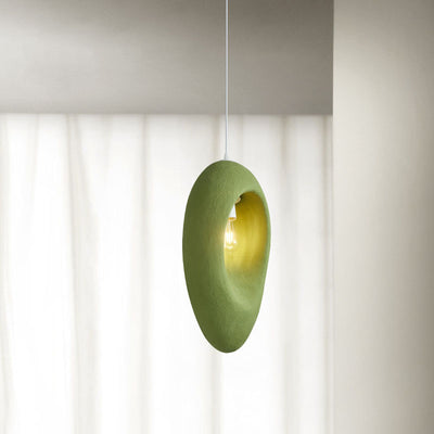 Japanese Wabi-sabi Green Oval 1-Light Pendant Light