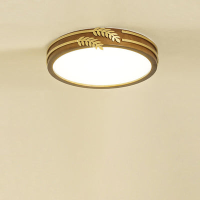 New Chinese Walnut Creative Golden Wheat Ear Decoration Design LED Flush Mount Light